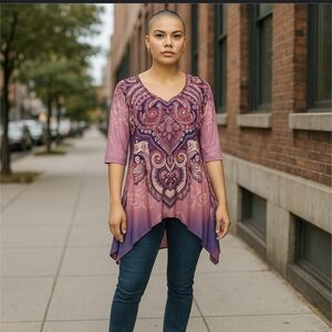One World Purple V Neck Embellished Blouse